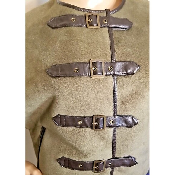 Members Only VTG Womens Faux Suede Green Buckle Vest Top Faux Sherpa  XS     T24 - Picture 5 of 13